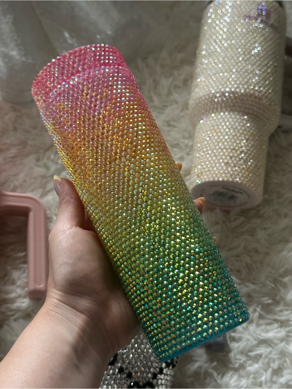 Crystal Ombre Tumbler - Pink to Teal Sparkle rainbow